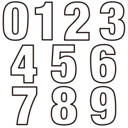 Nažehlovací čísla potisk DTF - JEDNOTLIVĚ - barva bílá s černým lemováním